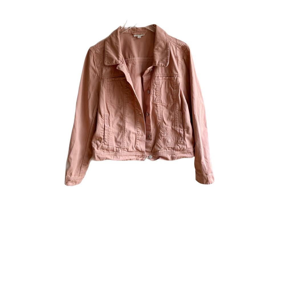 Loft Denim Jacket Size XL Rose Pink Paisley Embroidered 100% Cotton Jean Pockets - Picture 12 of 12